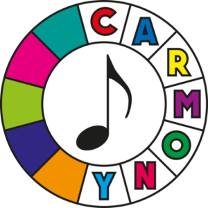 Logo Carmony: rueda cromática con las 12 notas musicales en colores